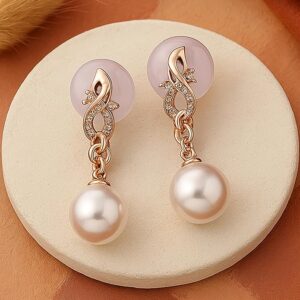 Estele Fashion Jewellery Rose Gold Plated CZ Attractive Designer Drop Earrings with Pearls