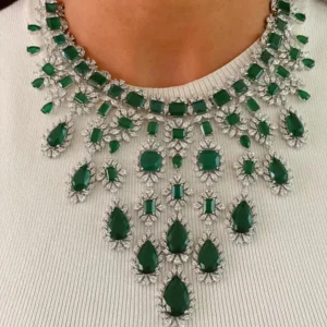 Maharani Abbey Emerald Drops Necklace Set & Heart Emerald & Diamond Necklace Set