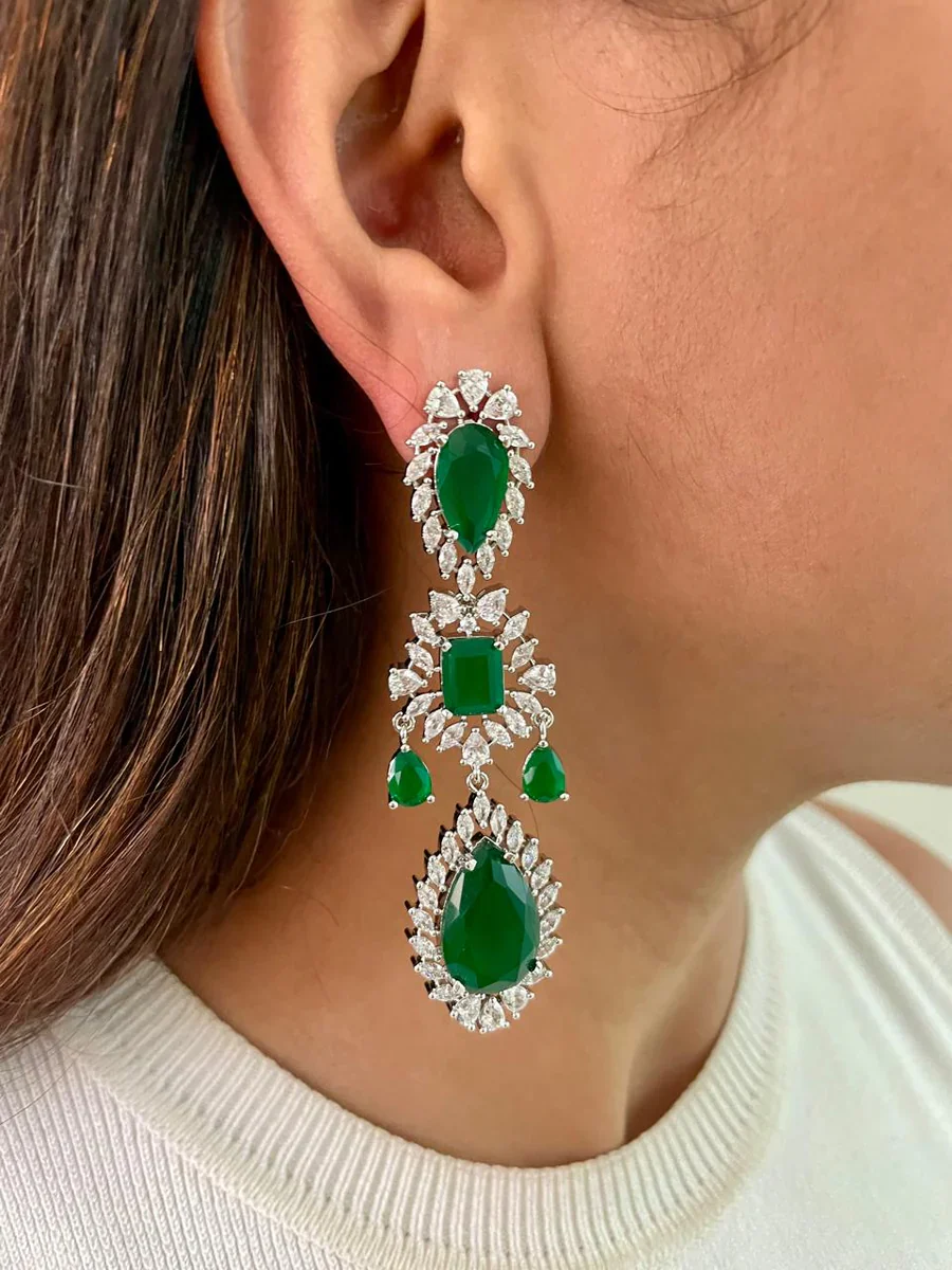 Maharani Abbey Emerald Drops Necklace Set & Heart Emerald & Diamond Necklace Set - Image 3