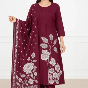 Elegant Floral Rayon Kurti Set with Dupatta – Premium Comfort Wear