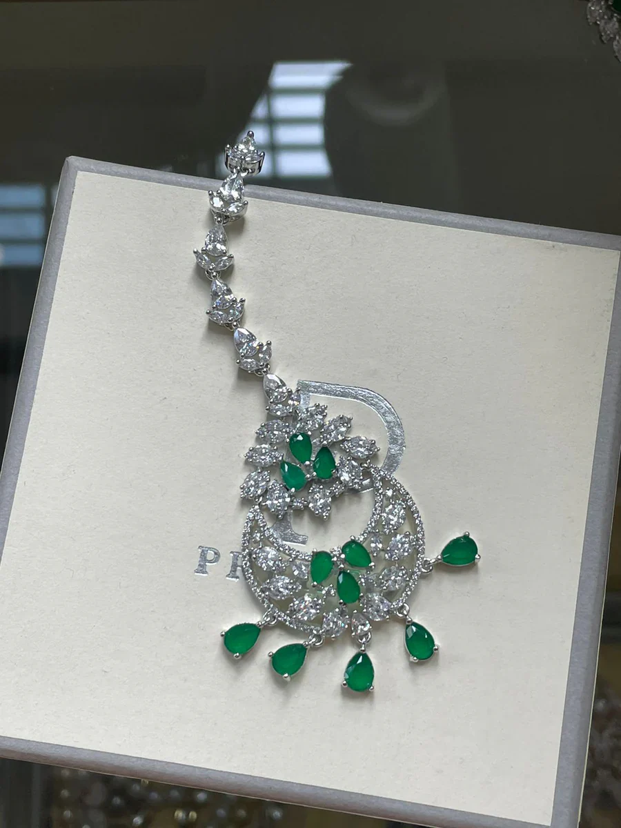 Maharani Abbey Emerald Drops Necklace Set & Heart Emerald & Diamond Necklace Set - Image 6