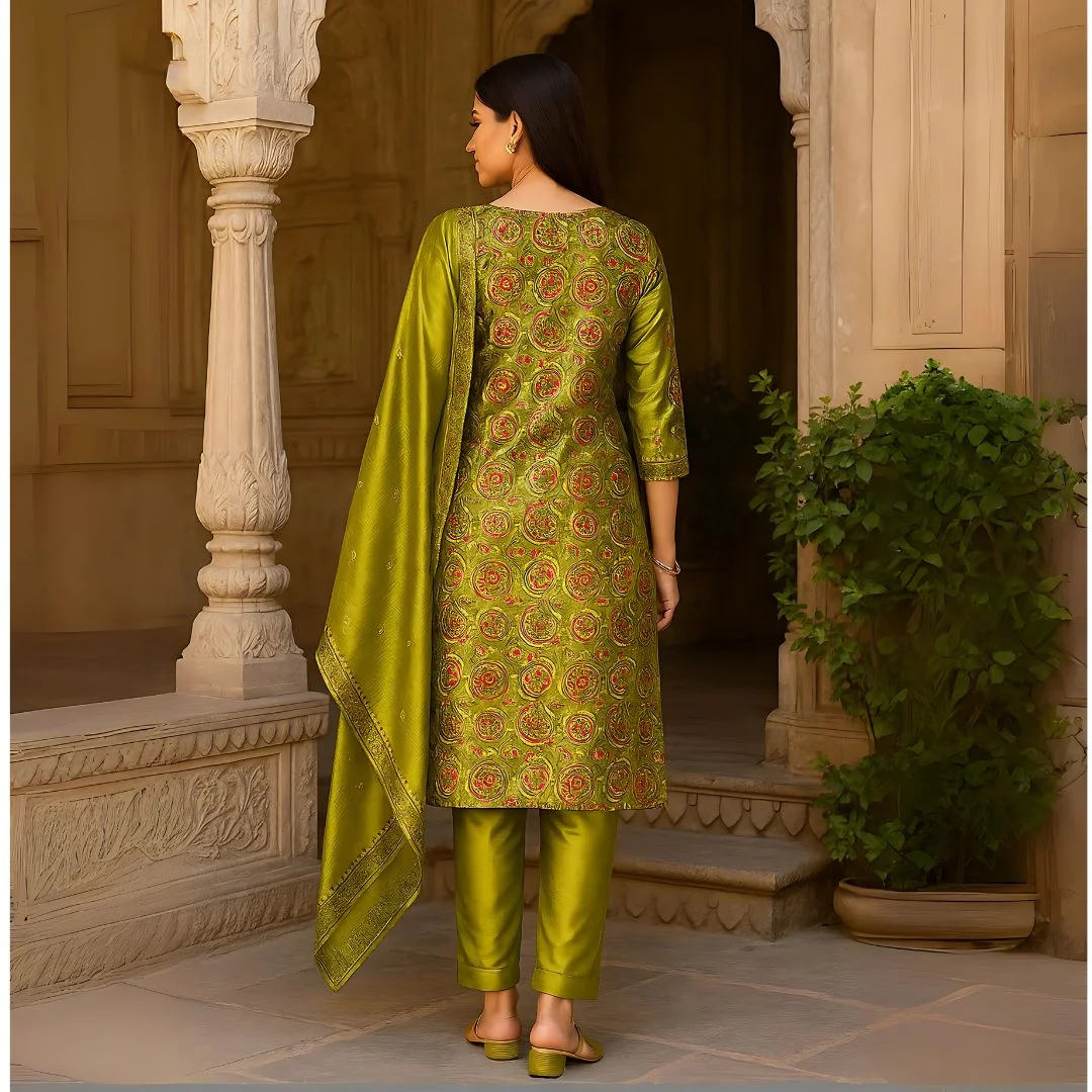 Nooré Radiance Mirror Work Silk Kurti Set – Luxe 3-Piece Festive Elegance - Image 3