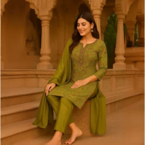 Nooré Radiance Mirror Work Silk Kurti Set – Luxe 3-Piece Festive Elegance