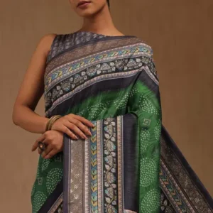 Green Dola Silk Bandhani Print Saree