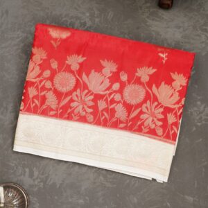 MAROON and CREAM FLORAL BUTTIS SILK Saree with BANARASI